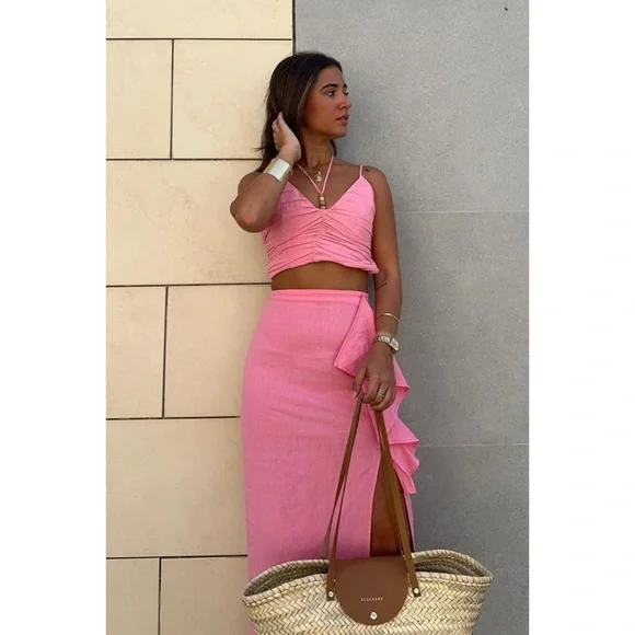 Matching Set ๐ Zara | Pink Linen Top and Skirt - Picture 2 of 14